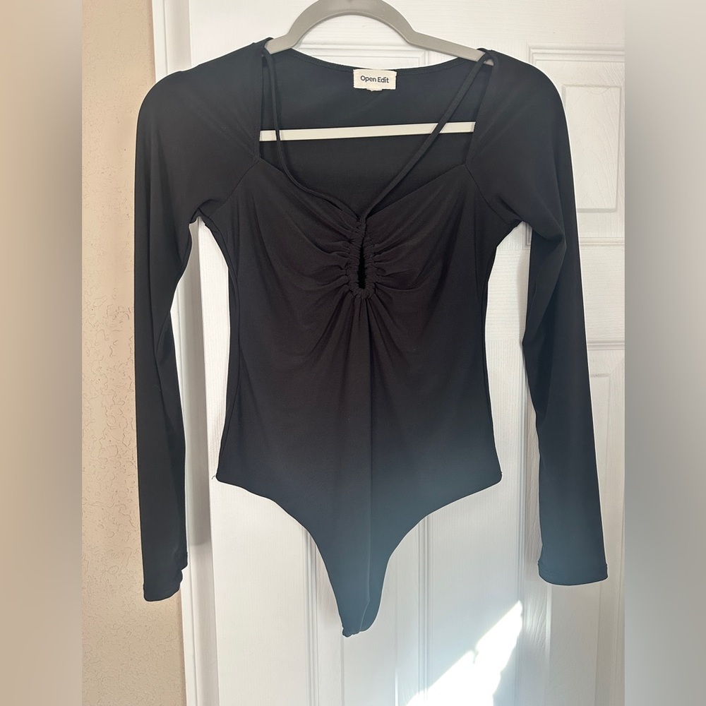 Open Edit Black Long Sleeve Bodysuit